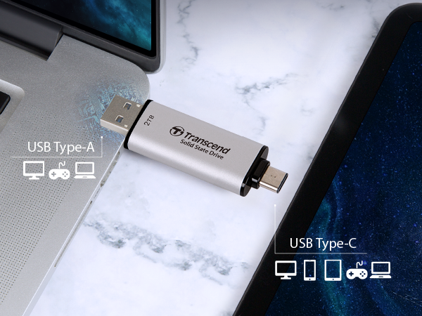 Transcend TS1TESD310C 1TB Portable SSD, ESD310C, USB 10Gbps with Type-C and  Type-A